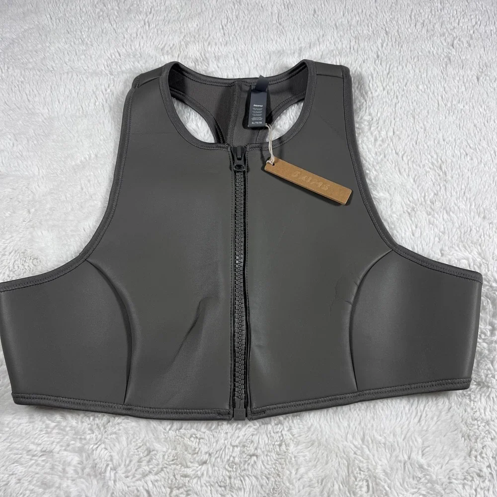 SKIMS Rubberized Scuba Swim High‎ Neck Bikini Top Gray Chalk BT-HNK-3160 XL NWT